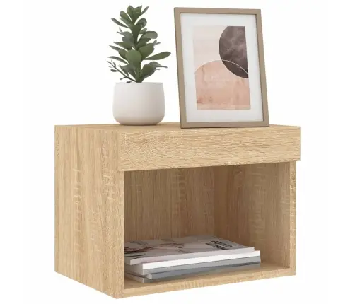 Sieninės Naktinės Spintelės Su Led Lemputėmis, 2Vnt., Ąžuolo