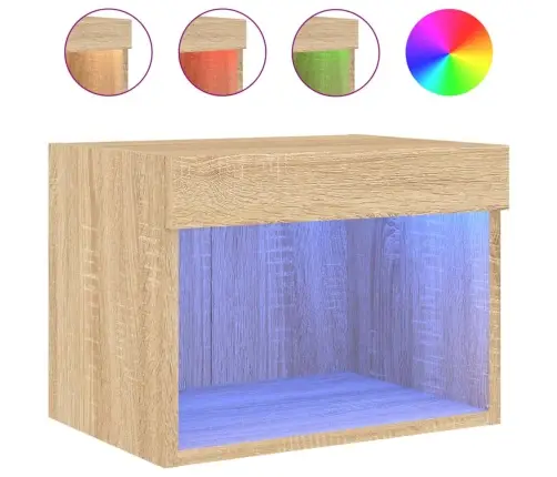 Sieninės Naktinės Spintelės Su Led Lemputėmis, 2Vnt., Ąžuolo