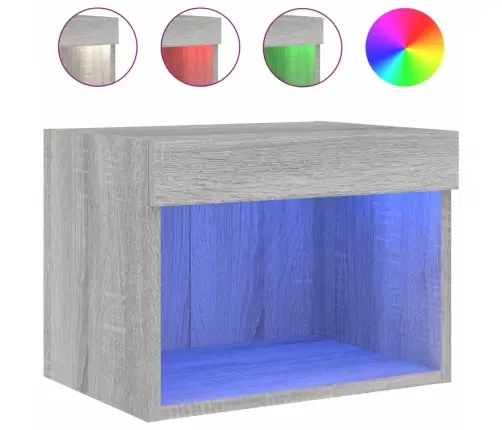 Sienas Naktsskapītis Ar Led, Pelēka Ozolkoka Krāsa Vidaxl