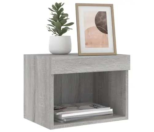 Sienas Naktsskapītis Ar Led, Pelēka Ozolkoka Krāsa Vidaxl