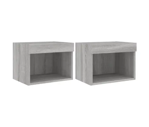 Sieninės Naktinės Spintelės Su Led, 2Vnt., Pilkos Ąžuolo Sieninės Naktinės Spintelės Su Led, 2Vnt., Pilkos Ąžuolo