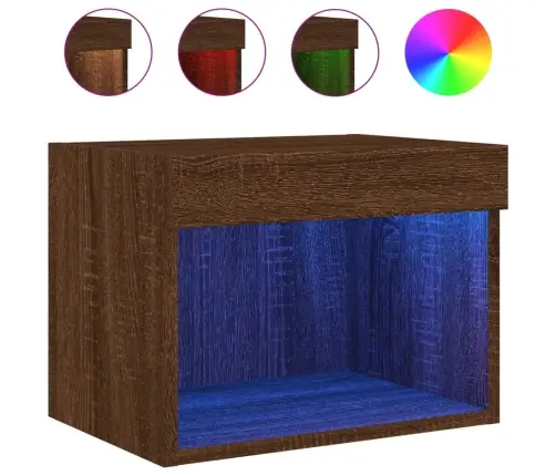 Sienas Naktsskapītis Ar Led, Brūna Ozolkoka Vidaxl