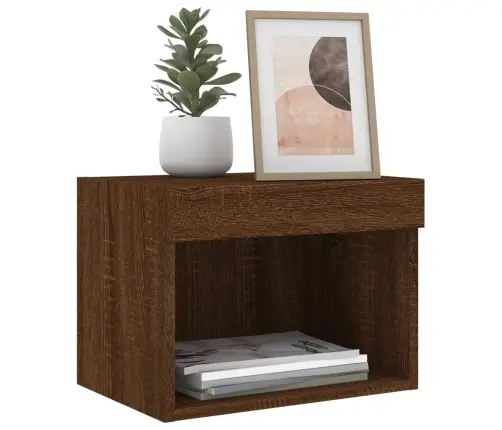 Sienas Naktsskapītis Ar Led, Brūna Ozolkoka Vidaxl