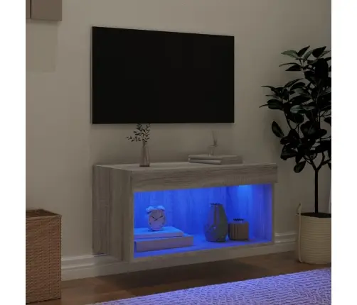 Tv Skapītis Ar Led Lampiņām, Pelēka Ozola Krāsa, 60X30X30 Cm Vidaxl