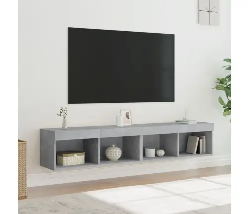 Tv Spintelės Su Led Lemputėmis, 2Vnt., Betono, 80X30X30Cm Tv Spintelės Su Led Lemputėmis, 2Vnt., Betono, 80X30X30Cm