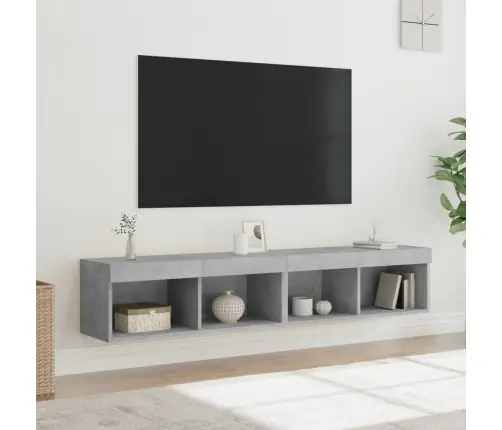 Tv Spintelės Su Led Lemputėmis, 2Vnt., Betono, 80X30X30Cm Tv Spintelės Su Led Lemputėmis, 2Vnt., Betono, 80X30X30Cm