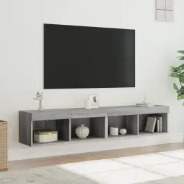 Tv Plaukti Ar Led Lampiņām, 2 Gab., 80X30X30 Cm, Pelēka Ozola Vidaxl