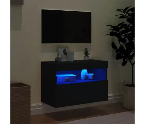 Sieninė Tv Spintelė Su Led Lemputėmis, Juoda, 60X30X40Cm
