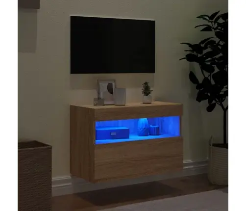 Tv Plaukti Ar Led Lampiņām, 60X30X40 Cm, Koka Krāsā Vidaxl