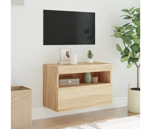 Tv Plaukti Ar Led Lampiņām, 60X30X40 Cm, Koka Krāsā Vidaxl