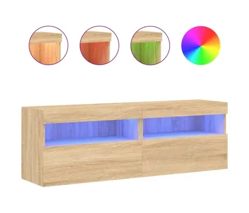 Tv Plaukti Ar Led Lampiņām, 2 Gab., 60X30X40 Cm, Koka Krāsa Vidaxl