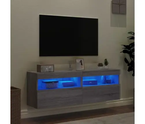 Tv Plaukti Ar Led Lampiņām, 2 Gab., 60X30X40 Cm, Pelēka Ozola Vidaxl
