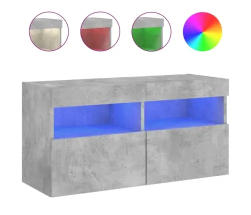 Sieninė Tv Spintelė Su Led Lemputėmis, Betono Pilka, 80X30X40Cm
