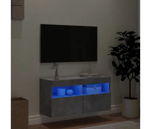 Sieninė Tv Spintelė Su Led Lemputėmis, Betono Pilka, 80X30X40Cm
