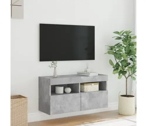 Sieninė Tv Spintelė Su Led Lemputėmis, Betono Pilka, 80X30X40Cm