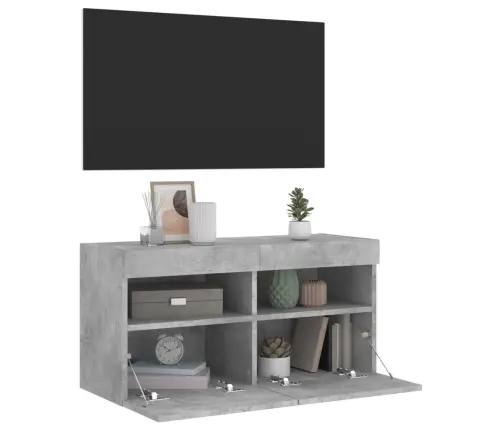 Sieninė Tv Spintelė Su Led Lemputėmis, Betono Pilka, 80X30X40Cm