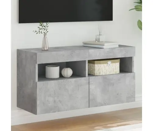 Sieninė Tv Spintelė Su Led Lemputėmis, Betono Pilka, 80X30X40Cm