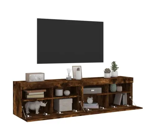 Teleri Seinakapid Led-Tuledega 2 Tk, Suitsutamm, 80X30X40 Cm