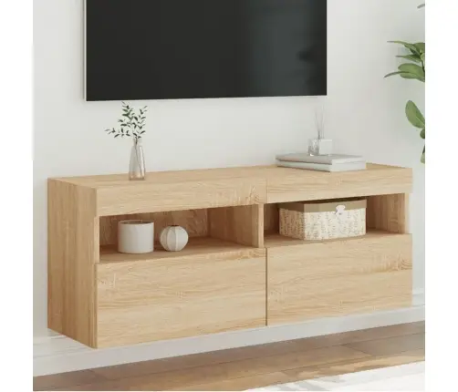 Tv Plaukti Ar Led Lampiņām, 100X30X40 Cm, Koka Krāsā Vidaxl