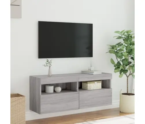 Sieninė Tv Spintelė Su Led Lemputėmis, Pilka, 100X30X40Cm