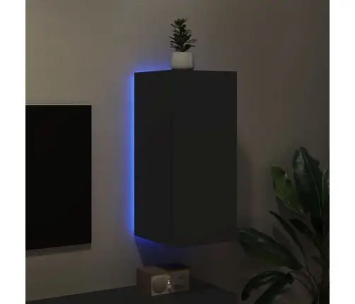 Sieninė Tv Spintelė Su Led Lemputėmis, Juoda, 30,5X35X70Cm