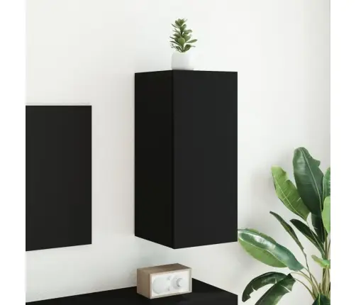 Sieninė Tv Spintelė Su Led Lemputėmis, Juoda, 30,5X35X70Cm