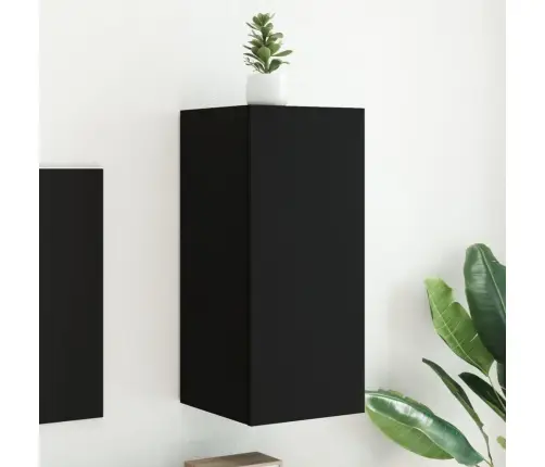 Sieninė Tv Spintelė Su Led Lemputėmis, Juoda, 30,5X35X70Cm