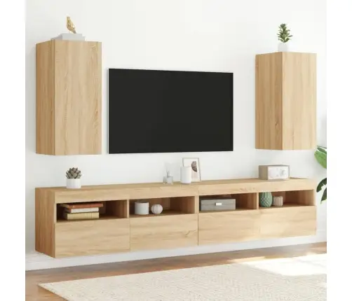 Tv Plaukti Ar Led Lampiņām, 2 Gab., 30,5X35X70 Cm, Koka Krāsa Vidaxl
