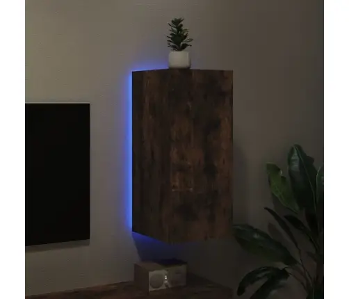 Sieninė Tv Spintelė Su Led Lemputėmis, Dūminė, 30,5X35X70Cm