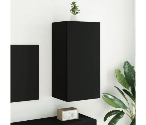 Sieninė Tv Spintelė Su Led Lemputėmis, Juoda, 40,5X35X80Cm