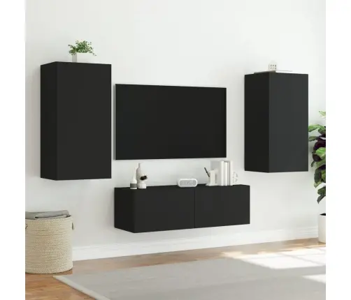 Sieninė Tv Spintelė Su Led Lemputėmis, Juoda, 40,5X35X80Cm
