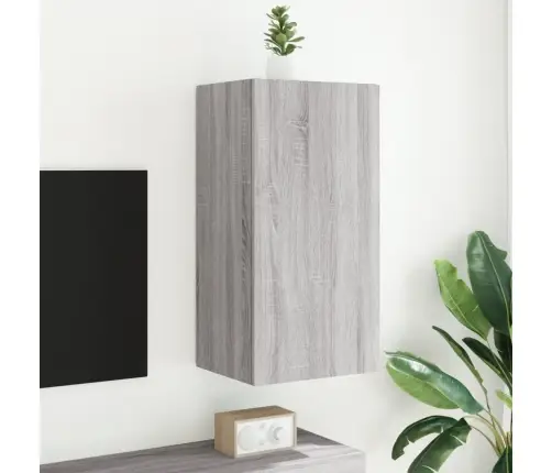 Sieninė Tv Spintelė Su Led Lemputėmis, Pilka, 40,5X35X80Cm