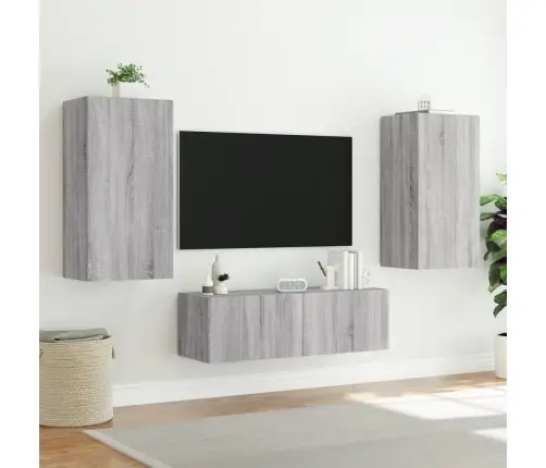 Sieninė Tv Spintelė Su Led Lemputėmis, Pilka, 40,5X35X80Cm