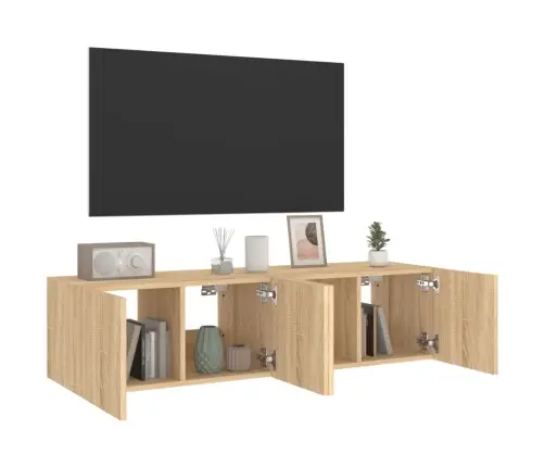 Tv Plaukti Ar Led Lampiņām, 2 Gab., 60X35X31 Cm, Koka Krāsa Vidaxl