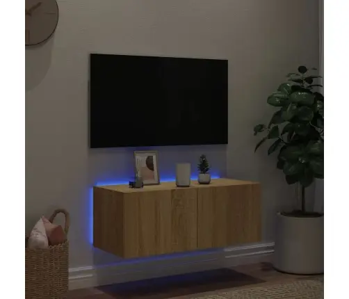 Sieninė Tv Spintelė Su Led Lemputėmis, Ąžuolo, 80X35X31Cm