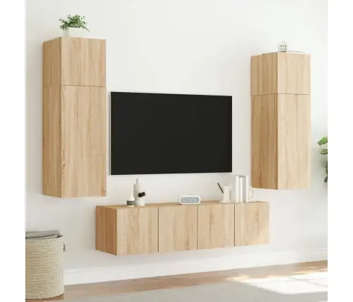 Sieninė Tv Spintelė Su Led Lemputėmis, Ąžuolo, 80X35X31Cm