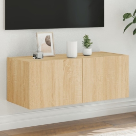 Sieninė Tv Spintelė Su Led Lemputėmis, Ąžuolo, 80X35X31Cm