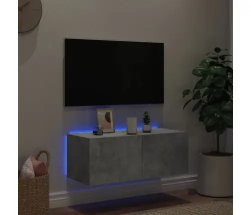 Sieninė Tv Spintelė Su Led Lemputėmis, Betono Pilka, 80X35X31Cm