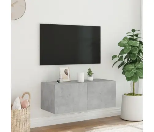 Sieninė Tv Spintelė Su Led Lemputėmis, Betono Pilka, 80X35X31Cm