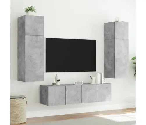 Sieninė Tv Spintelė Su Led Lemputėmis, Betono Pilka, 80X35X31Cm