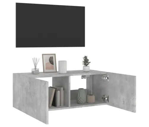 Sieninė Tv Spintelė Su Led Lemputėmis, Betono Pilka, 80X35X31Cm