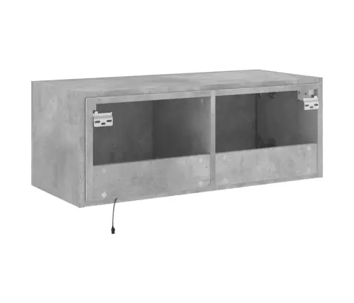 Sieninė Tv Spintelė Su Led Lemputėmis, Betono Pilka, 80X35X31Cm