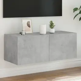 Sieninė Tv Spintelė Su Led Lemputėmis, Betono Pilka, 80X35X31Cm