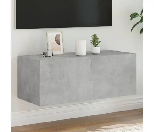 Sieninė Tv Spintelė Su Led Lemputėmis, Betono Pilka, 80X35X31Cm