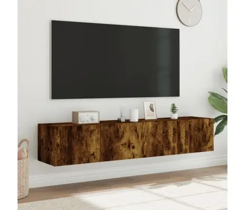Teleri Seinakapid Led-Tuledega 2 Tk, Suitsutamm, 80X35X31 Cm