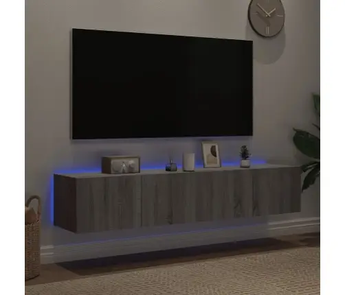 Tv Plaukti Ar Led Lampiņām, 2 Gab., 80X35X31 Cm, Pelēka Ozola Vidaxl