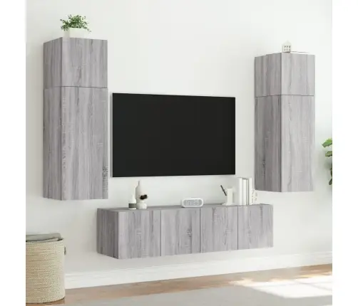 Tv Plaukti Ar Led Lampiņām, 2 Gab., 80X35X31 Cm, Pelēka Ozola Vidaxl