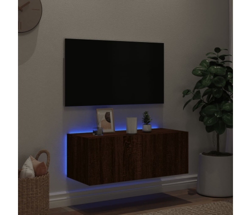 Sieninė Tv Spintelė Su Led Lemputėmis, Ruda Ąžuolo, 80X35X31Cm