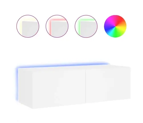 Sieninė Tv Spintelė Su Led Lemputėmis, Balta, 100X35X31Cm