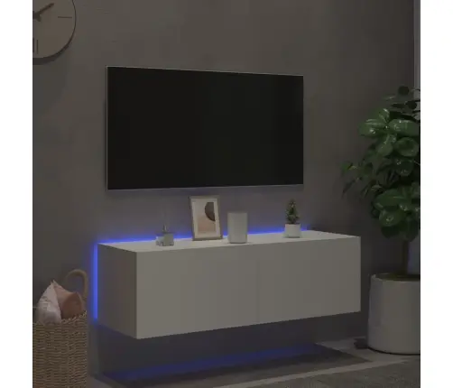 Sieninė Tv Spintelė Su Led Lemputėmis, Balta, 100X35X31Cm